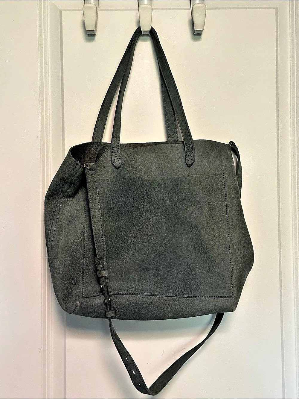 Madewell Transport Leather Tote Blue-Gray 14x14 Crossbody Shoulder Bag